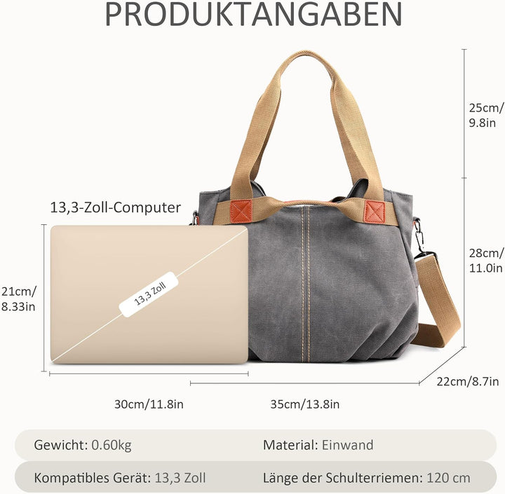 DIRRONA Casual Damen Segeltuch Umhängetasche Gross Kapazität Handtasche Reise Schultertasche Multifu