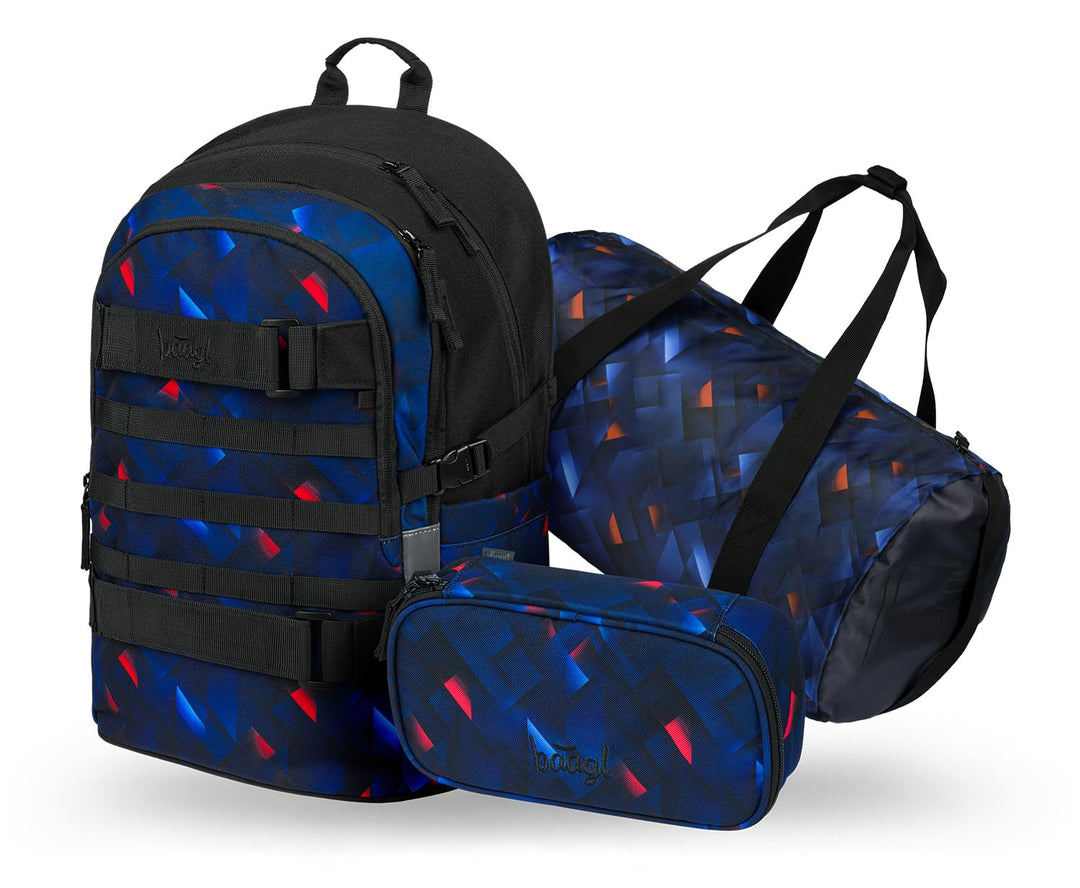 Baagl Schulrucksack Set Jungen 3 Teilig (Skateboard Rucksack, Mäppchen, Sporttasche), Schultasche ab