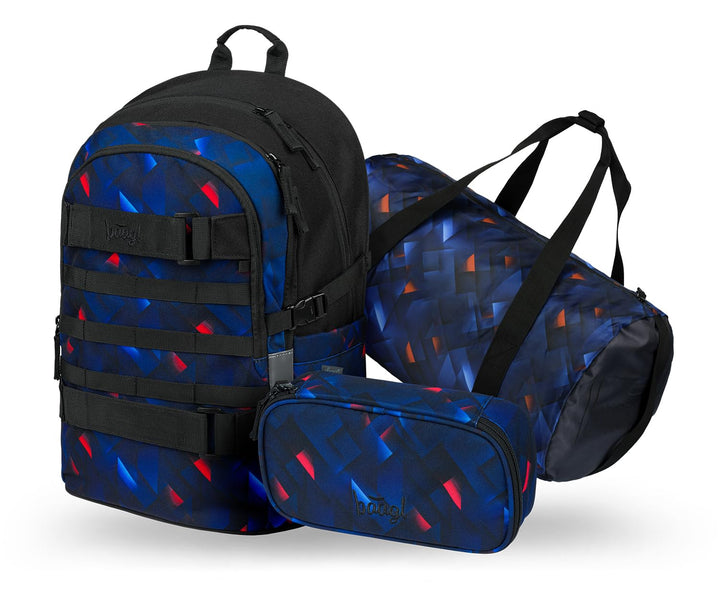 Baagl Schulrucksack Set Jungen 3 Teilig (Skateboard Rucksack, Mäppchen, Sporttasche), Schultasche ab