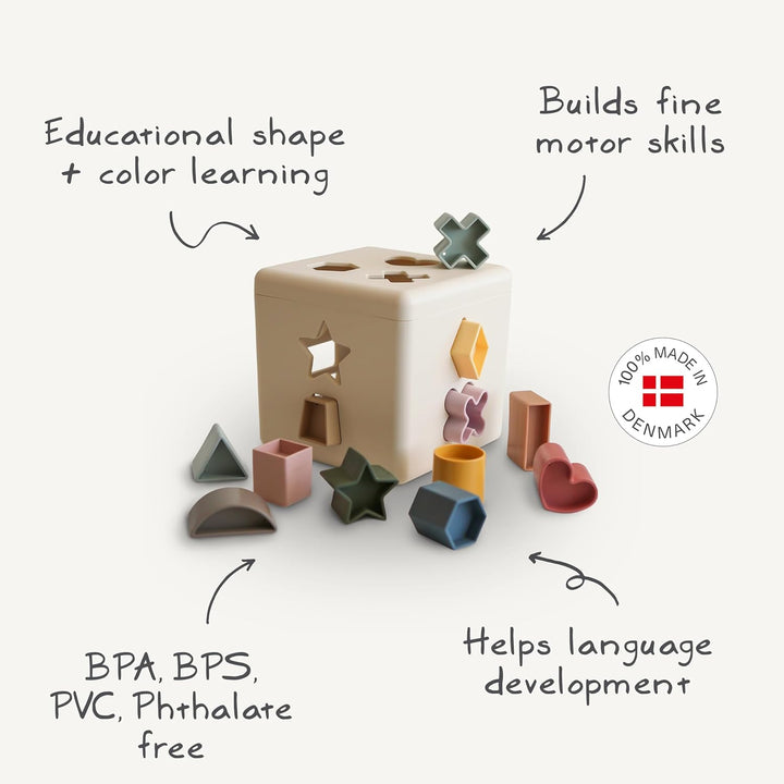Mushie Shape Sortierbox | 12 Formen Sortierspielzeug | Buntes Sortierspielzeug für Kinder | Geeignet