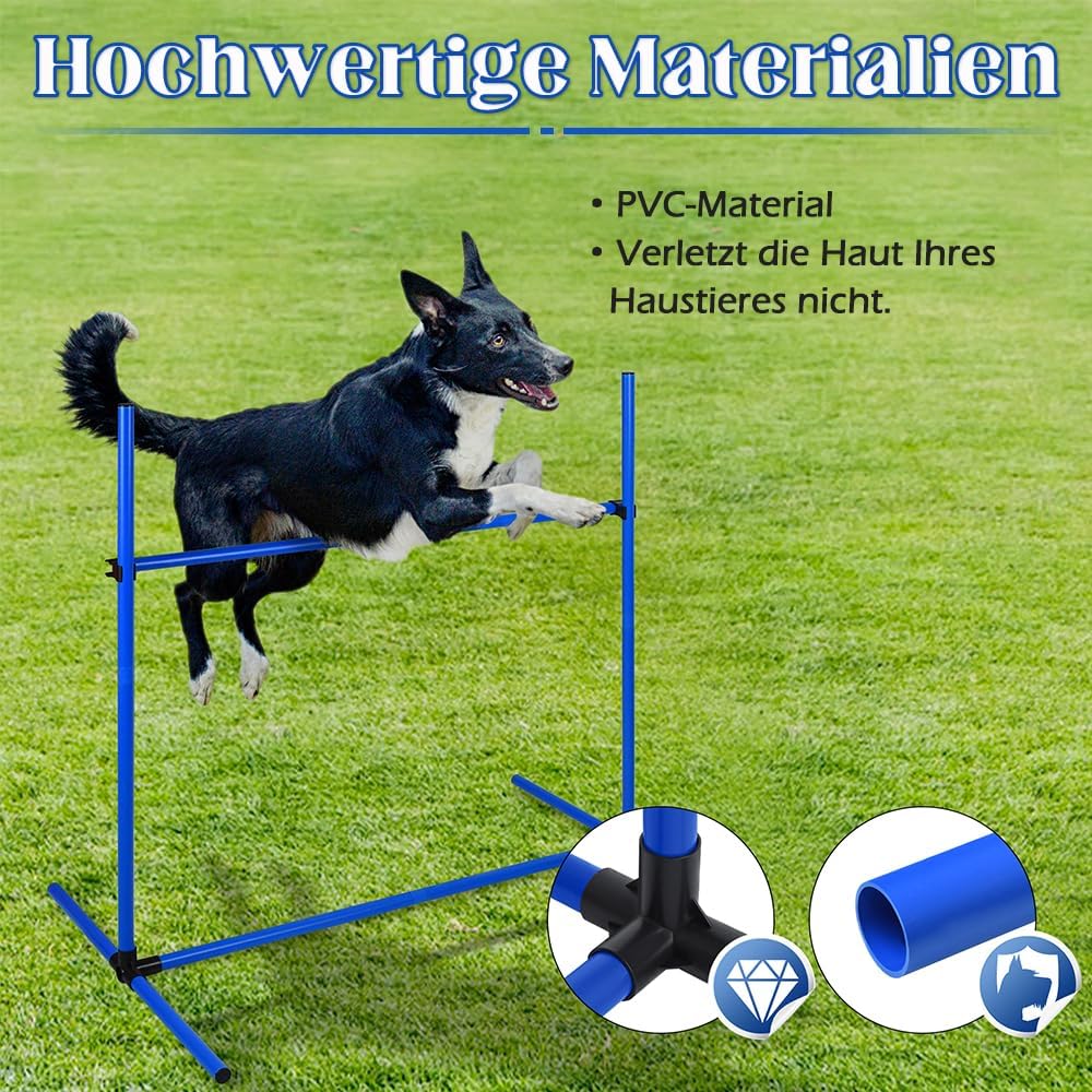 NAIZY 4-er Agility Hürdenset PVC Slalom Haustier höhenverstellbar Trainingsstangen Sprungstangen-Set