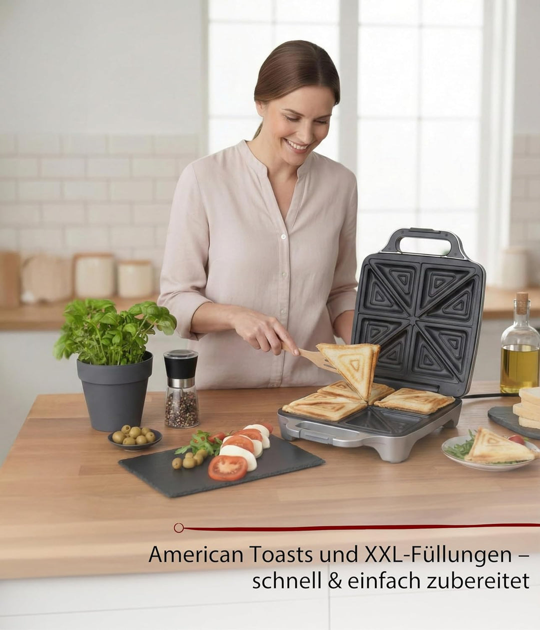 Cloer 6269 Sandwichmaker XXL / 1800 W / für 4 Sandwiches / American Toast / XXL-Füllung / optische F