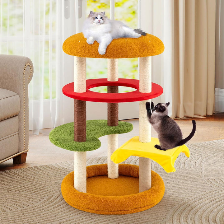 FANTASK Kratzbaum, Katzenbaum mit Bett, Sisal-Kratzbrett & Plattformen, Katzen Katzenmöbel, Katzenkr