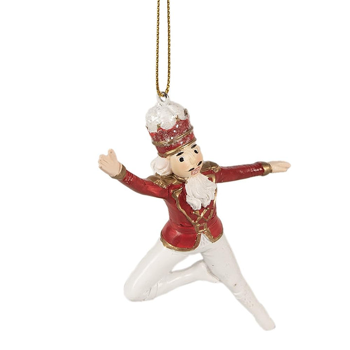 Clayre & Eef Weihnachtsanhänger Nussknacker 11 cm Rot Weiss Polyresin Weihnachtsbaumschmuck