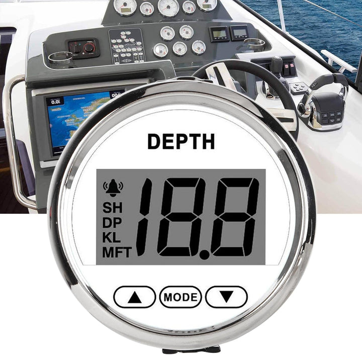 Keenso 9‑32 V Bootstiefenmesser, Wasserdichter Dash Echolotgeber mit Weisser Hintergrundbeleuchtung