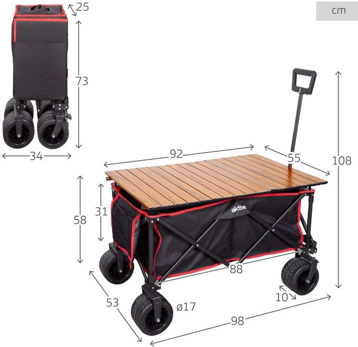 AKTIVE Strandtischwagen, Zum Transportieren von Strand-, Garten- oder Campingzubehör, Schwarz, 100 k