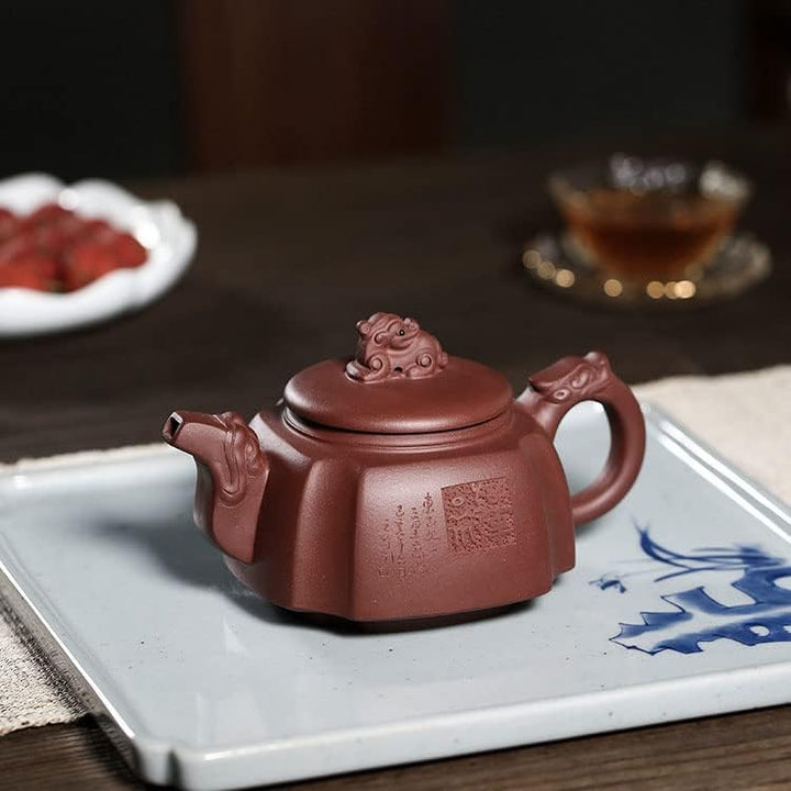 Teekanne, 300 ml, chinesischer Ton, Zisha, Zisha, Drachengriff, Löwendeckel, Gongfu, loser Tee