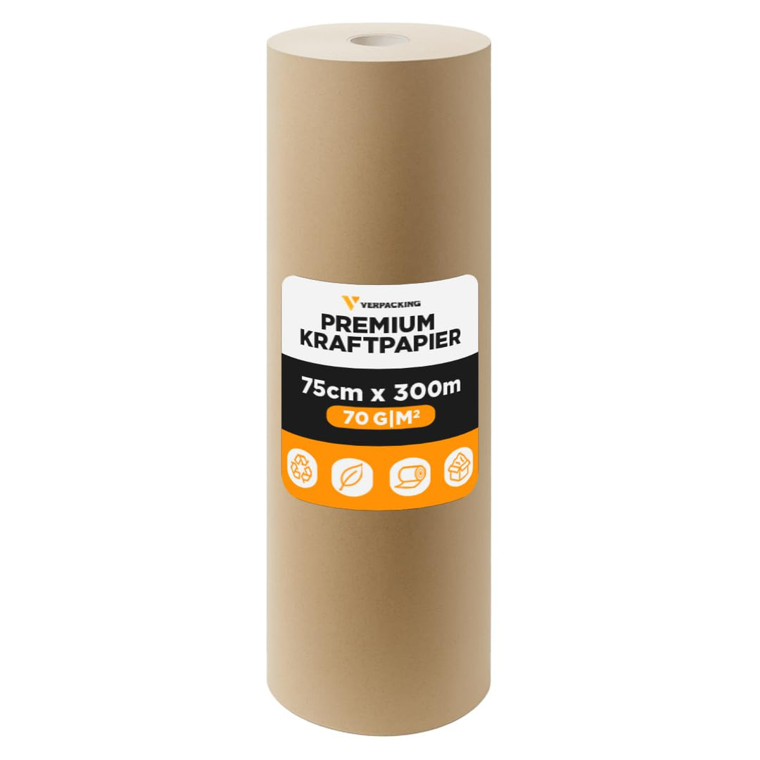 verpacking Kraftpapier 70g/m² Packpapier 75 cm x 300 m auf Rolle | braunes Papier | Geschenkpapier |
