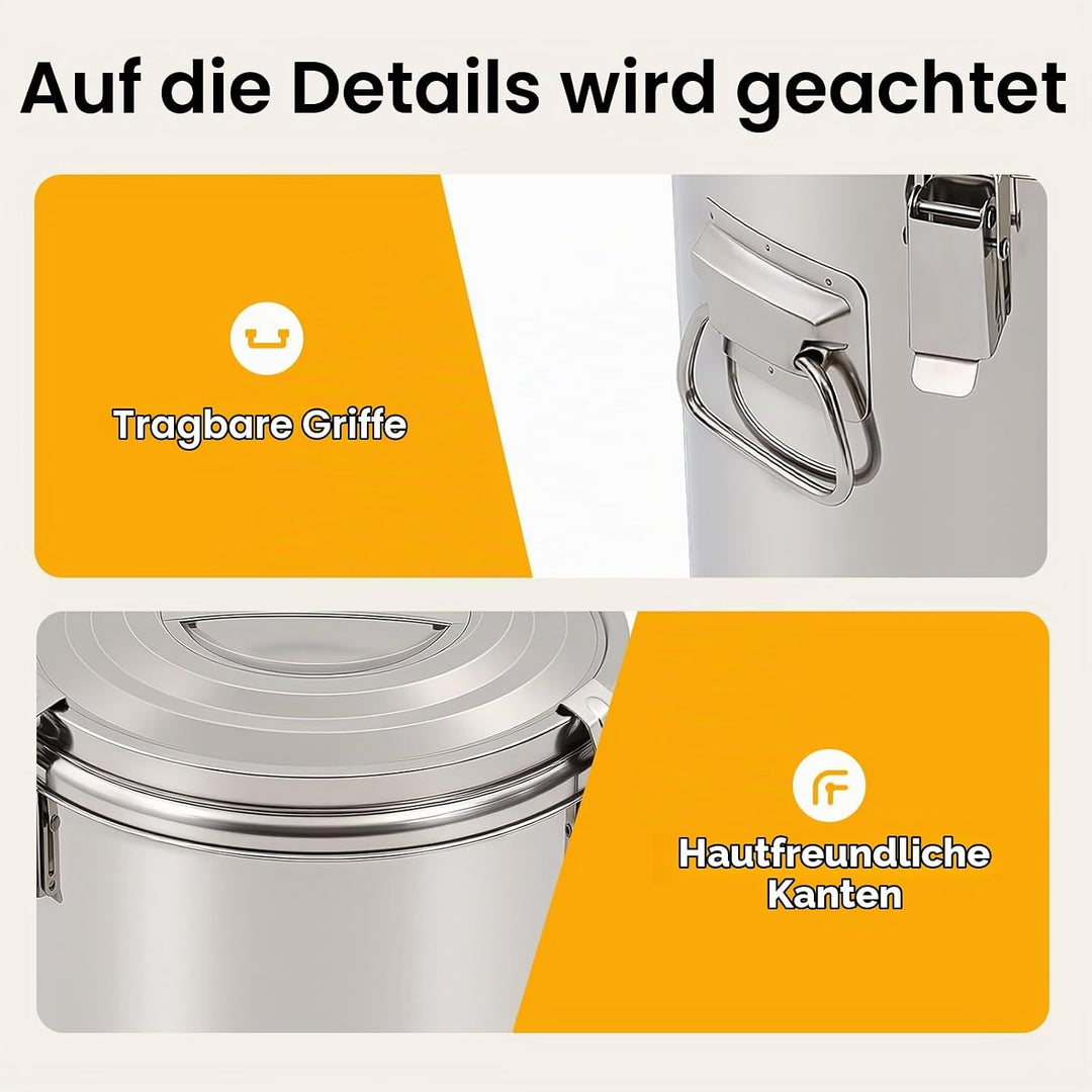 Transport Thermobehälter für Essen, 10/20/30L Gastro Warmhaltebehälter Isolierter Edelstahl Thermobo