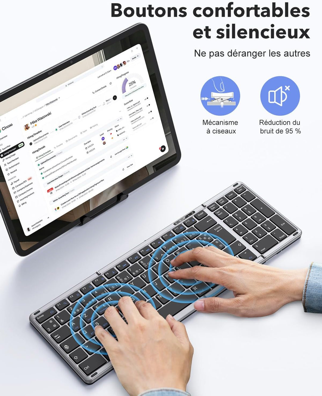 OMOTON Faltbare Tastatur und Maus Kabellose mit Ziffernblock, Bluetooth Tastatur mit Maus Wiederaufl