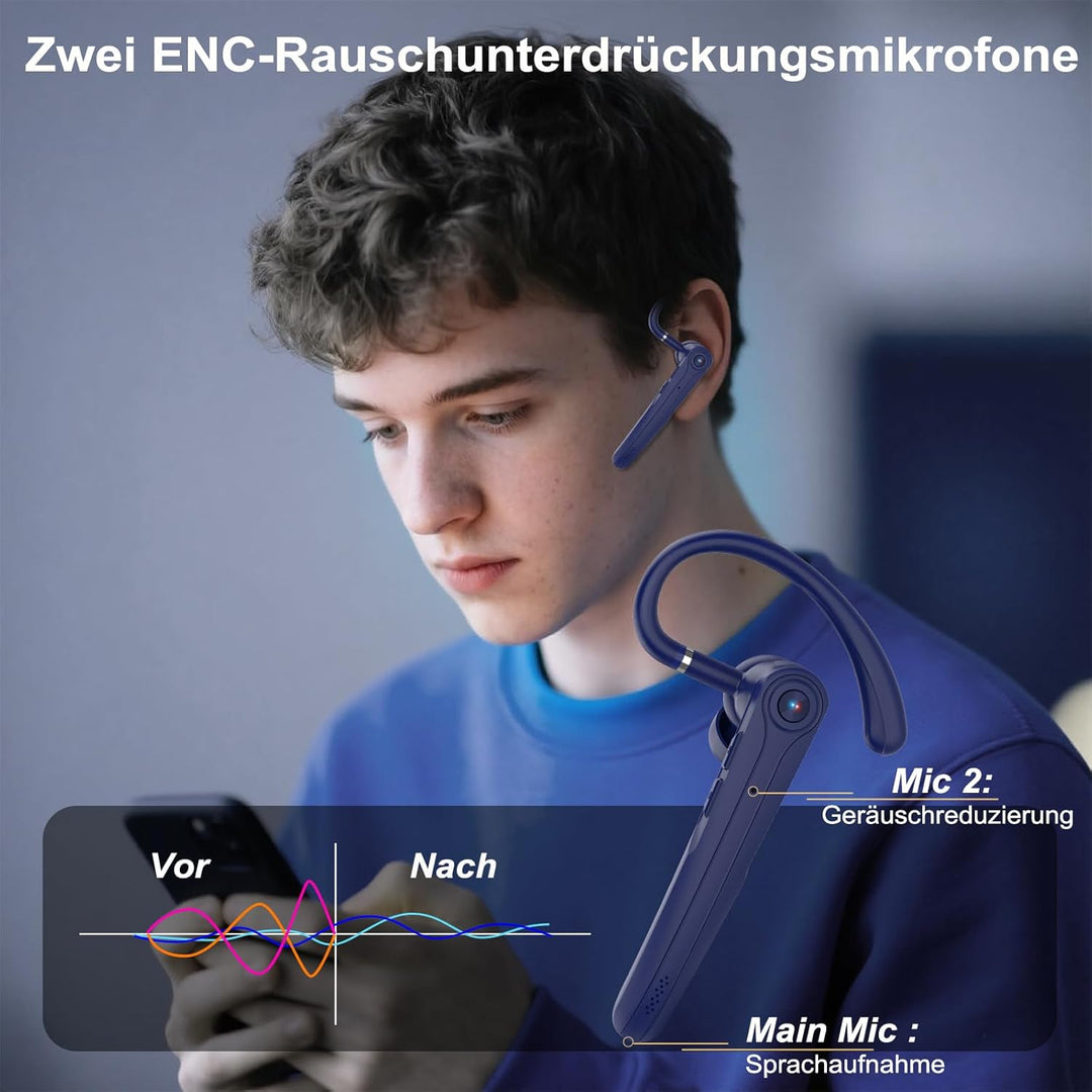 Bluetooth Headset V5.4 Wireless Freisprech Telefon mit CVC 8.0 und ENC Dual Mikrofon, Bluetooth Ohrh