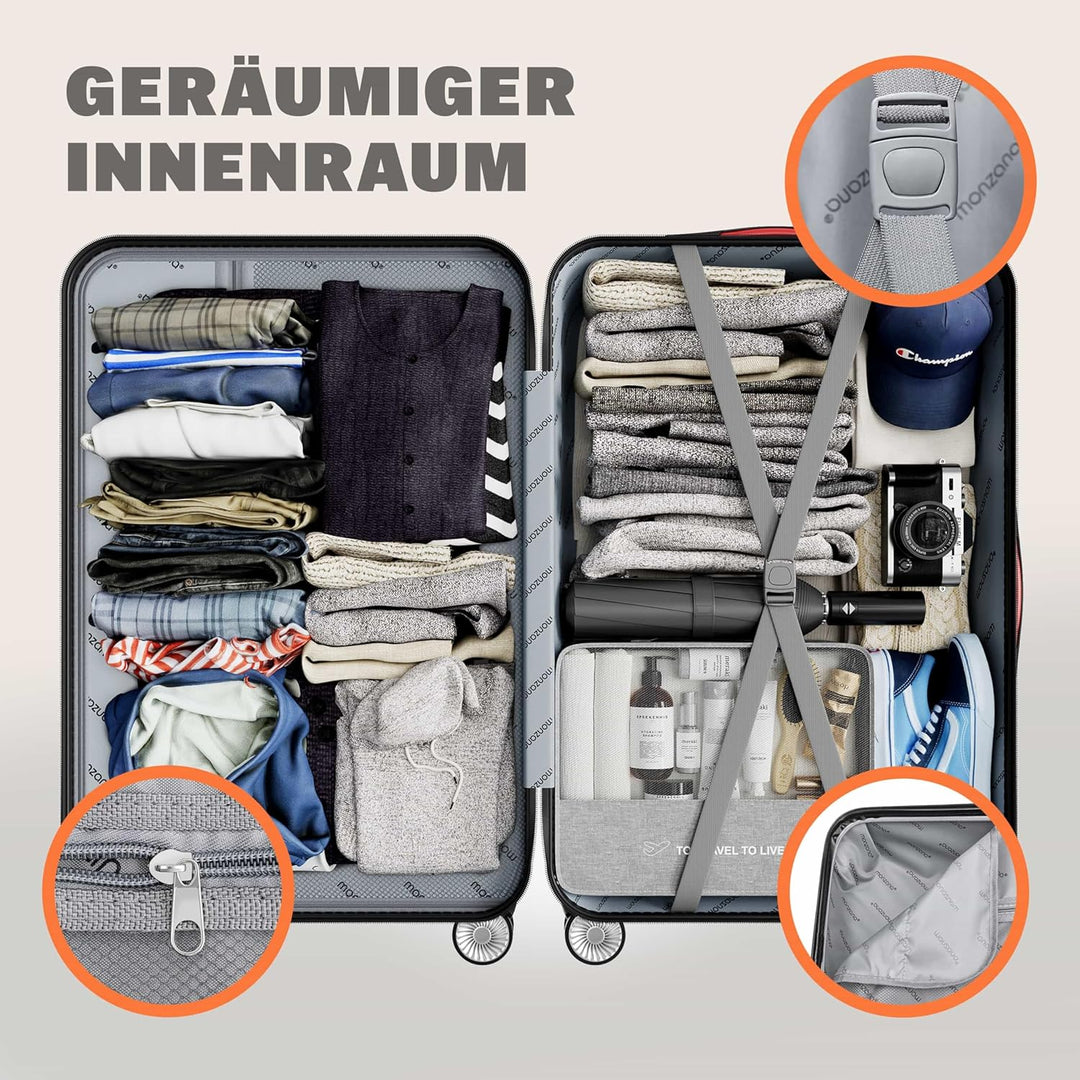 Monzana Exopack 3er Set Koffer | Schwarz M, L, XL | TSA Schloss, Gel-Griff | Reisekoffer Rollkoffer