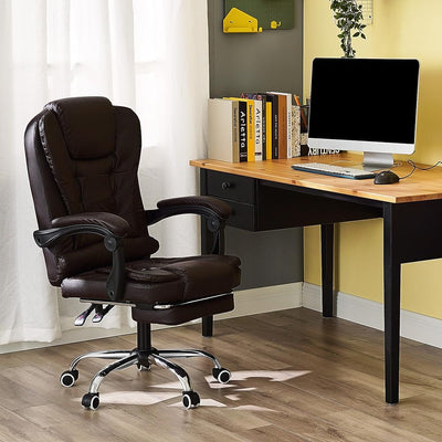 Panana Bürostuhl Heavy-Duty Executive Liegesessel mit Fussstütze aus PU-Leder Gaming-Stuhl (Braun),