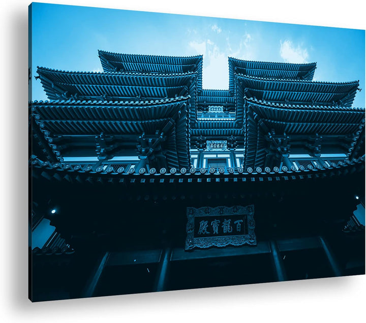 deyoli asiatischer Tempel Format: 80x60 Effekt: Monocrome Blau als Leinwand, Motiv fertig gerahmt au