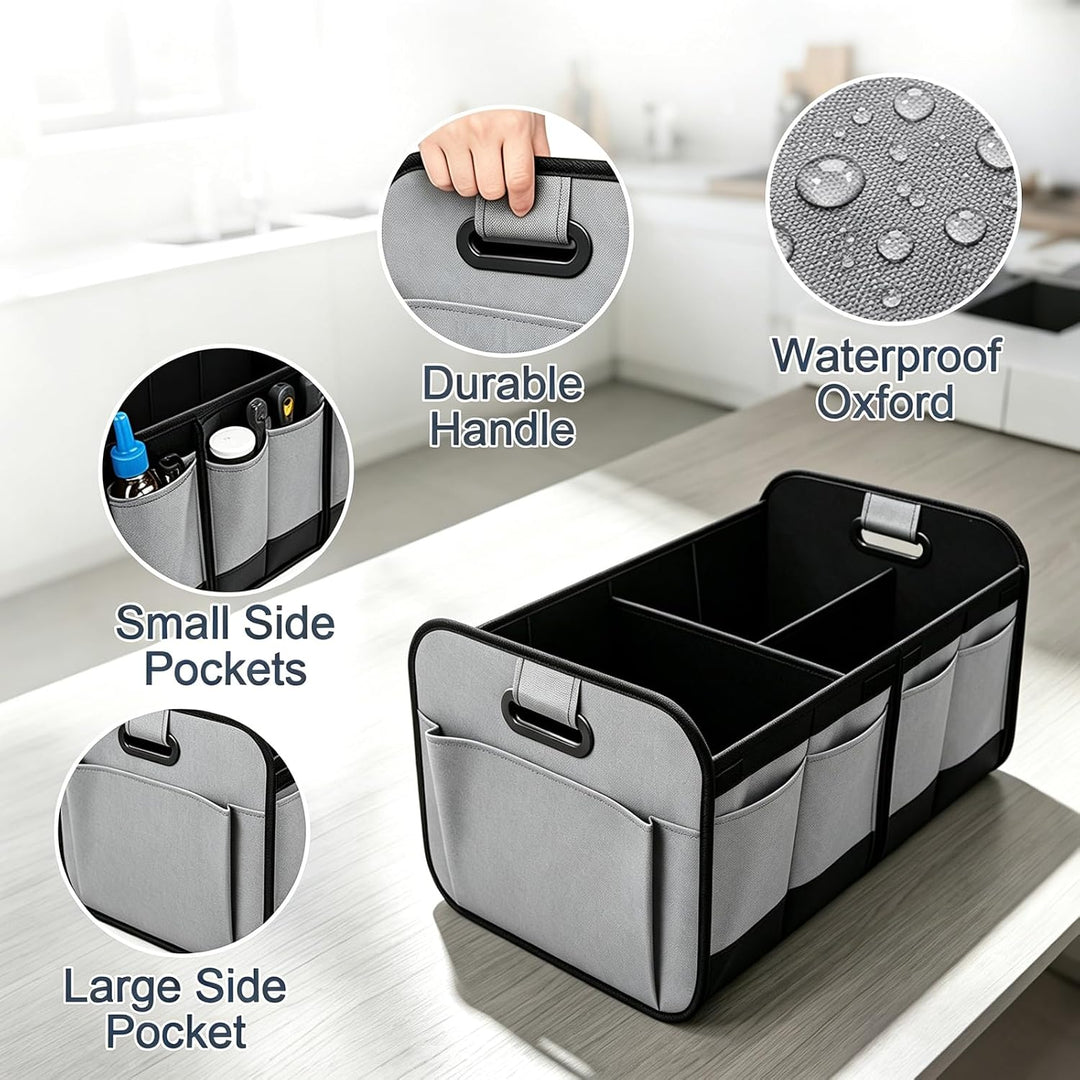 Faltbar Auto Kofferraum Organizer 56×40cm, Large Auto Kofferraumtasche Grau, Grau