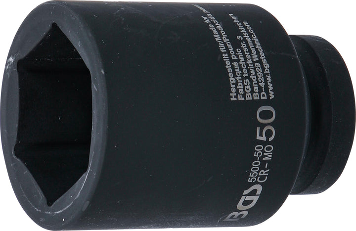 BGS 5500-50 | Kraft-Steckschlüssel-Einsatz Sechskant, tief | 25 mm (1") | SW 50 mm Schlüsselweite: 5