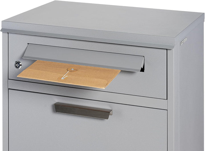 Zelsius Paketbriefkasten | RAL9007 Grau | verzinkter pulverbeschichteter Stahl mit Edelstahl Element