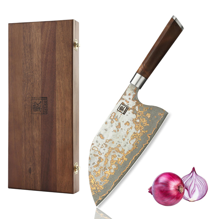 zayiko MysticMagma Damastmesser Chai Dao I mit 20,5 cm Klinge gefertigt aus 67 Lagen Damaststahl mit