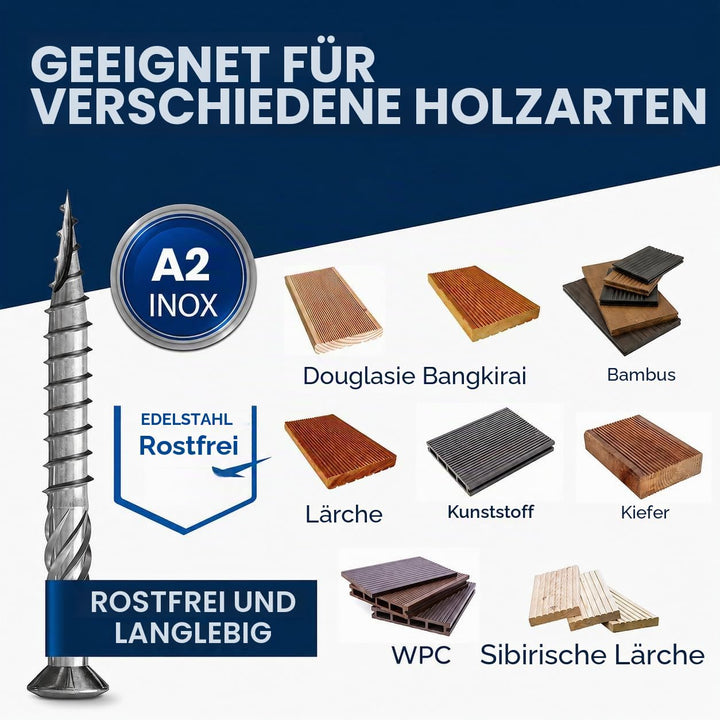Terrassenschrauben 5x40 Edelstahl A2 Linsenkopfschrauben Torx Schrauben 5mm stark 200 Stück Holzschr