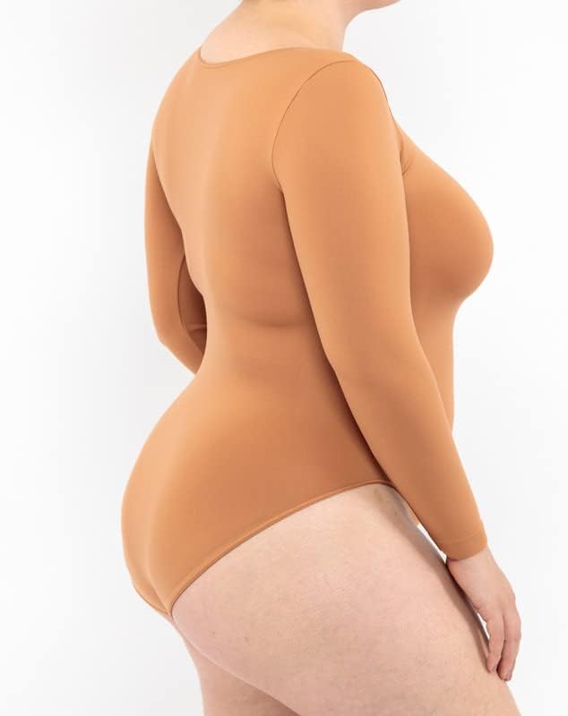 LEELA LAB Bodysuit Damen Grösse Grössen Langarm Gerippter Body, Verstellbarem Verschluss, Nahtloser