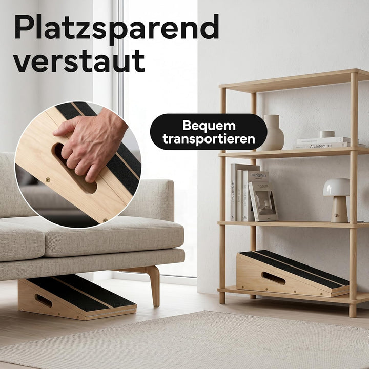 NEOLYMP Wadendehner Schrägbrett aus Holz – Wadendehnung mit 5 verstellbaren Winkeln bis 35° – Rutsch