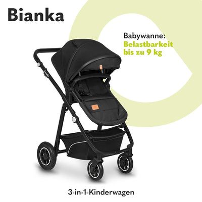 LIONELO BIANKA Kinderwagen 3 in 1 bis 22 kg Babywanne Autositz, Zusammenlegbar, Reise-System, Einste