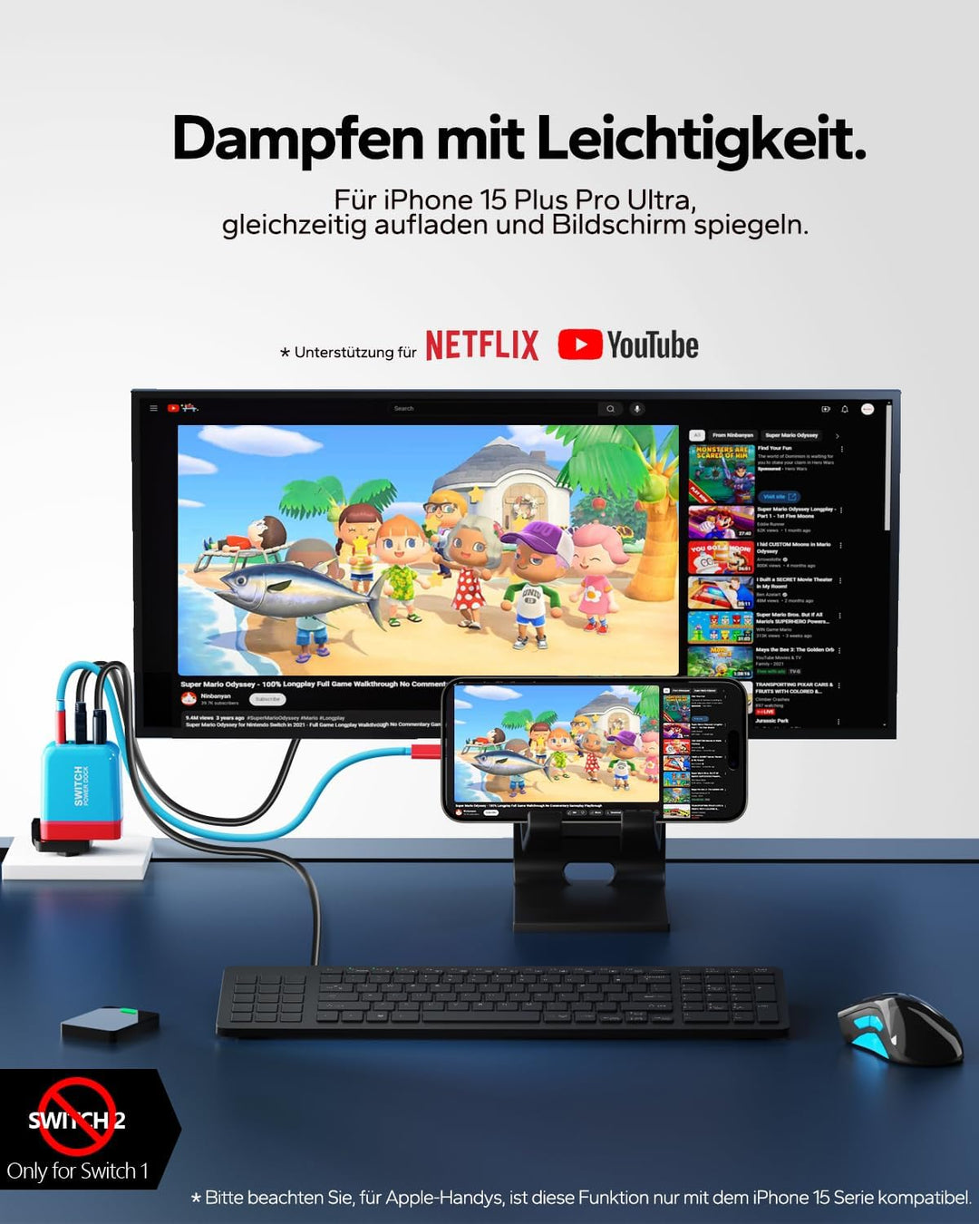 TreasLin Switch Ersatz Dock, PD 36W USB C Ladegerät für Switch-OLED TV Modus Dockstation für Switch