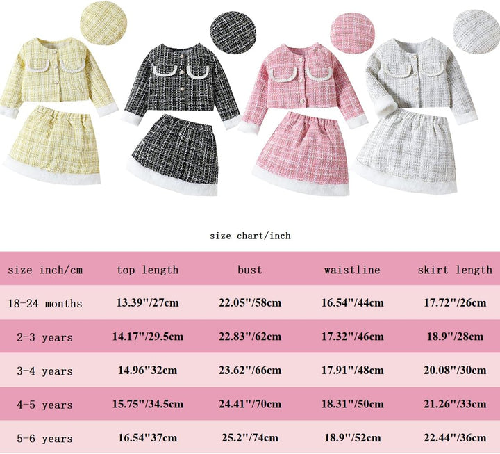 Kleinkind Baby Mädchen Herbstkleidung Plaid Tweed Muster Tops Plaid Rock Baskenmütze Baby Outfits Se