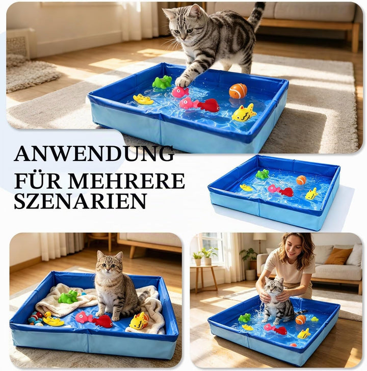 Katzen Pool 50x10cm Faltbare Katzenpool mit 6 Fischen Wasser Spielzeug Faltbarer Pool Interaktives W