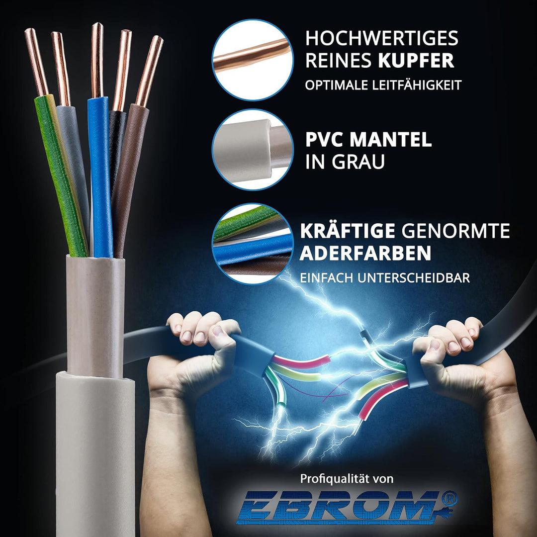 EBROM NYM-J 5x1,5 mm² Mantelleitung Installationskabel grau - Länge: 170 m, 170 m