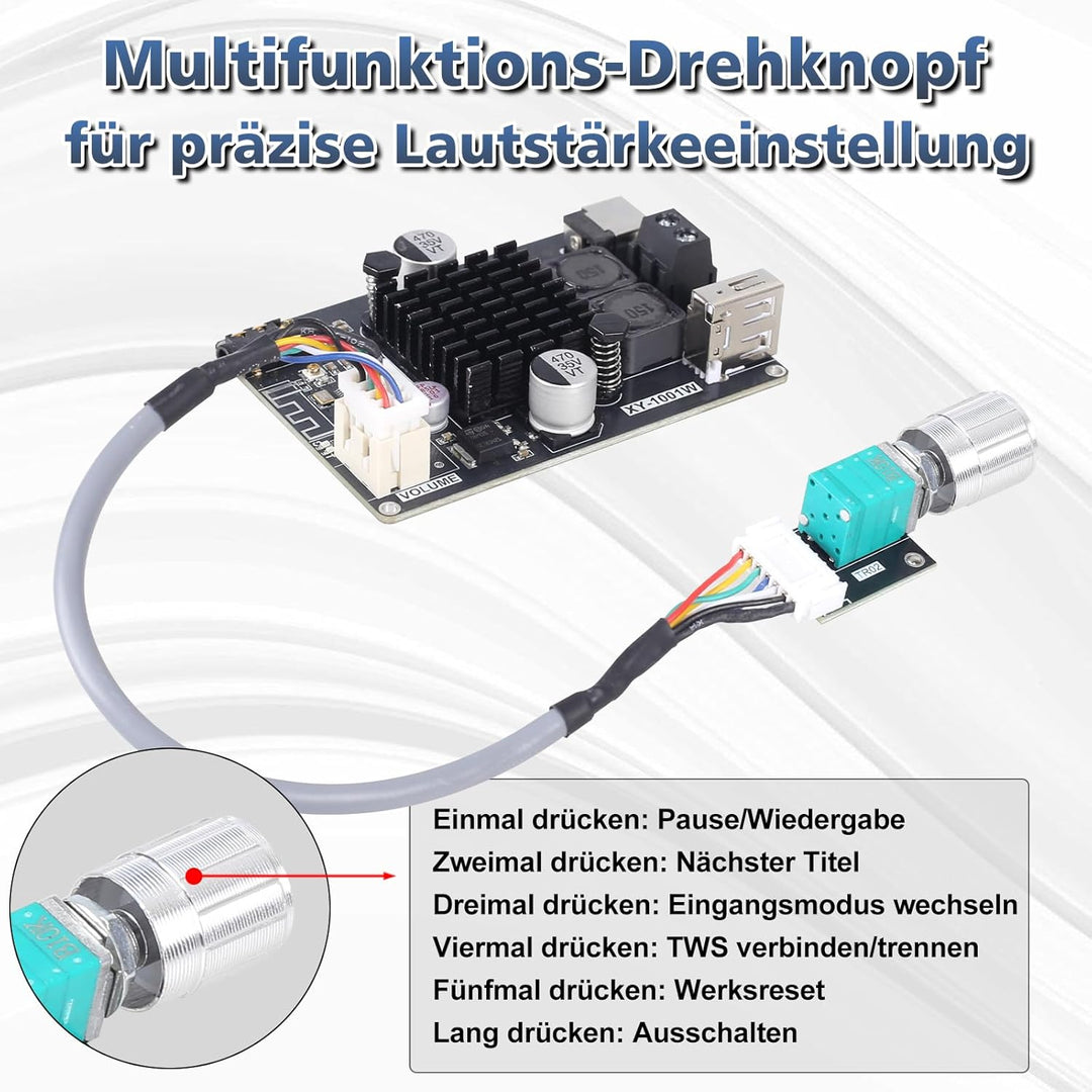 Bluetooth Verstärker Modul,TWS DC 9-24V 100W Mono Audio Verstärkerplatine mit AUX USB Bluetooth Plat