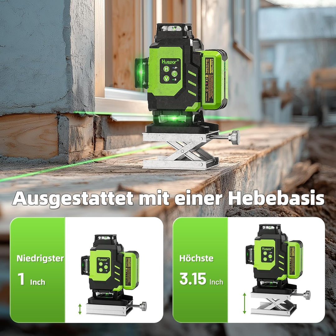 Huepar 4x360 Kreuzlinienlaser Selbstnivellierend 16 Linien Grüner Strahl 4D Linienlaser Fliesenboden