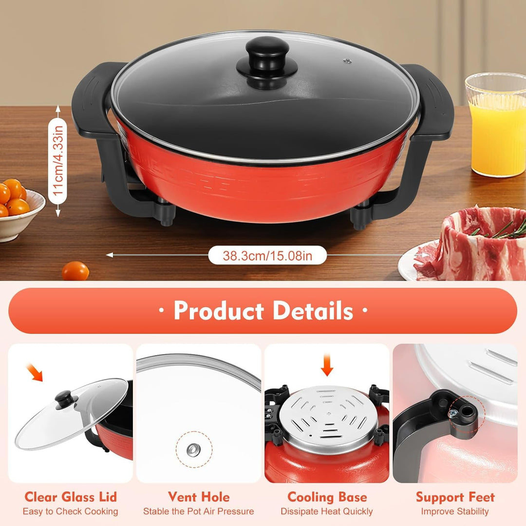 1360W 220V Hot Pot, Hotpot Elektrisch 6L mit 2 Kammern Shabu Wokpfanne Yin Yang Hot Pot Haushalt Koc