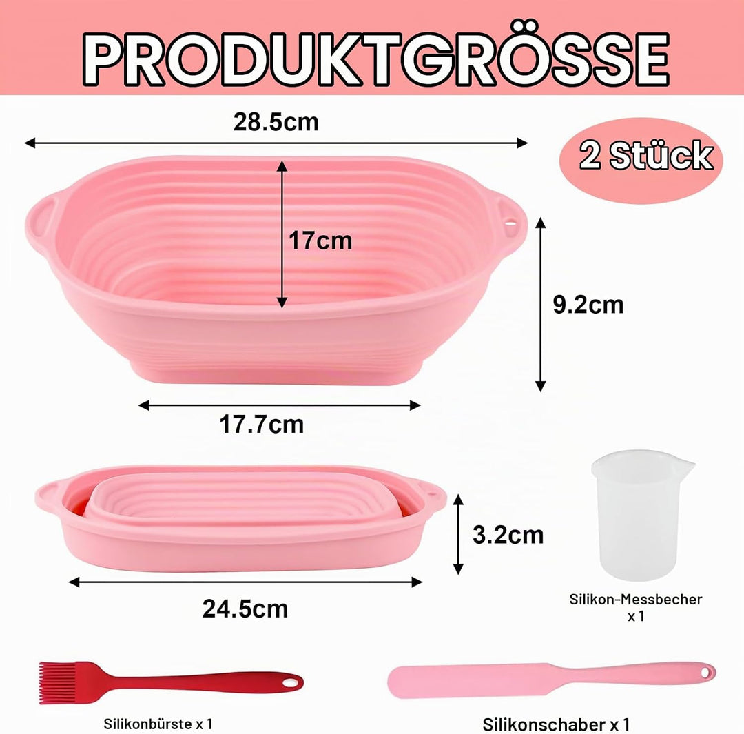 Gärkörbchen Set,Gärkorbaus Hochwertigem Silikon,2 Gärkörbchen Oval aus Silikon mit Silikonbürsten, S