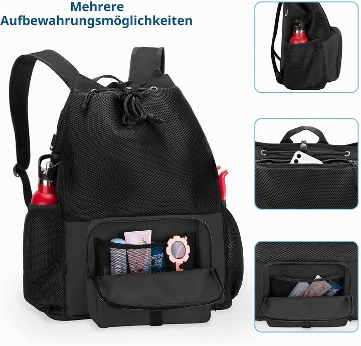 Fasrom Mesh Strandrucksack mit Reissverschluss unten, Sport Gym Rucksack zum Schwimmen, Strand und P