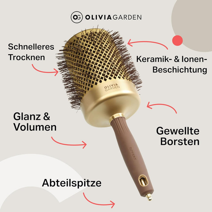 Olivia Garden - Expert Blowout Shine Gold & Brown Hairbrush - 80 80mm, 80mm