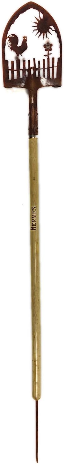 Crispe home & garden Edelrost Deko-Schaufel mit Regenmesser - Hahn auf Gartenzaun - Gartendekoration