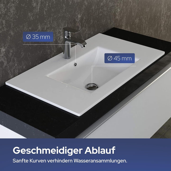 VILSTEIN Keramik Einbau-Waschbecken, 82cm, Weiss, Mit Überlauf, Einsatz-Waschbecken, Waschtisch 80 c