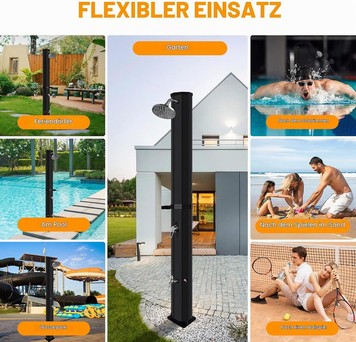 Gartendusche Solar 60 Liter, Solardusche Aussendusche mit 360° Regenduschkopf und Wasserhahn, Prämie
