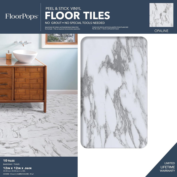 FloorPops FP3329 Opaline Peel Stick Bodenfliesen, Weiss und Cremefarben, 30,48 x 30,48 cm 30.48 X 30
