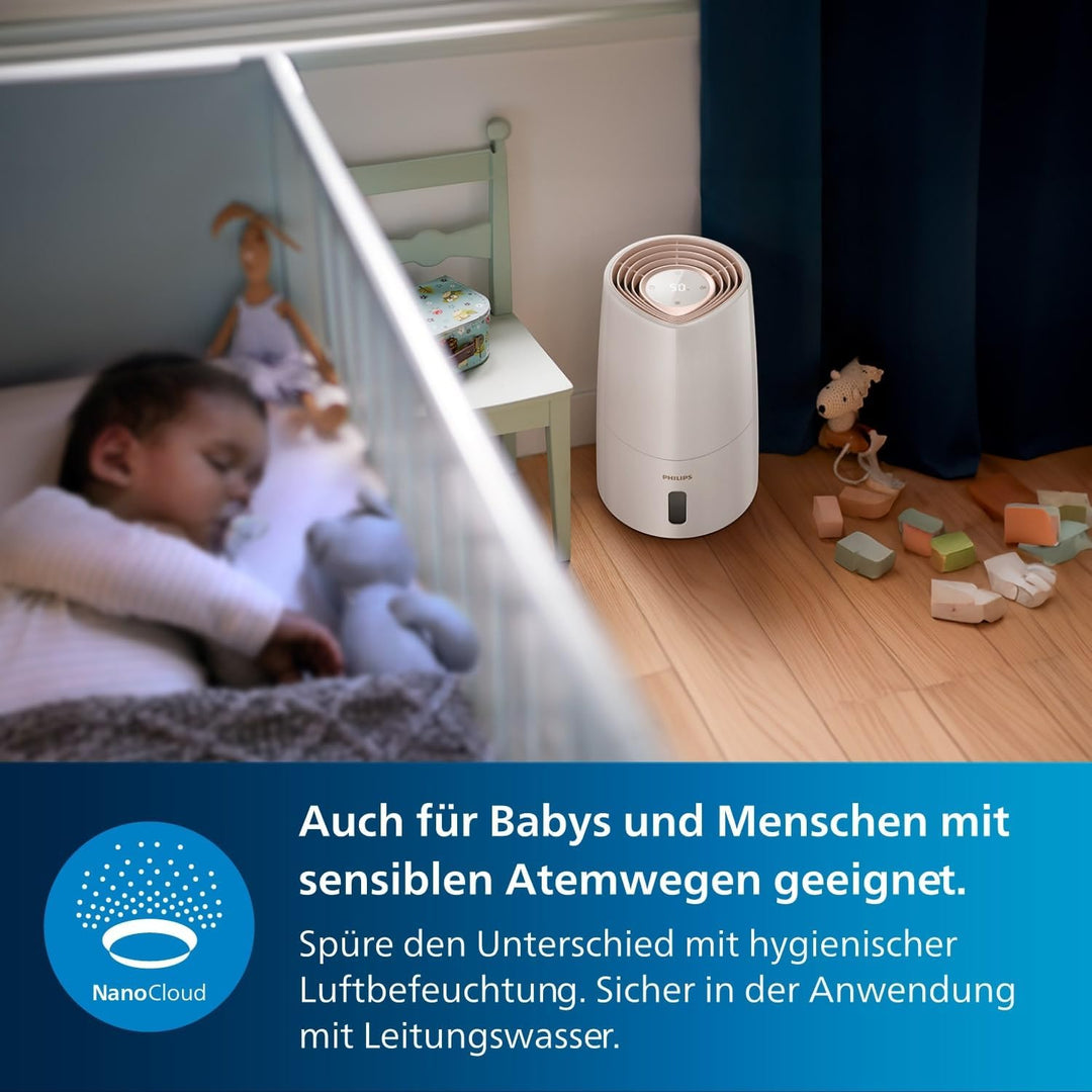Philips Series 3000 Luftbefeuchter – für Räume bis 45 m², NanoCloud-Technologie, 3 Geschwindigkeitss