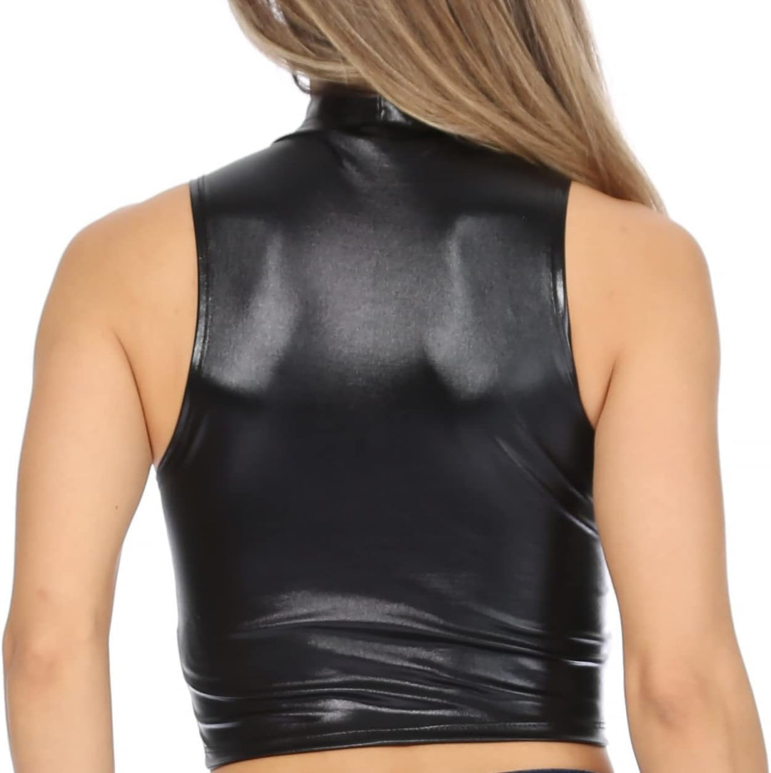 Sakkas Mariana Damen Party Liquid Shiny Metallic Stretch Ärmelloses Tanktop XL Grosse Grössen Schwar