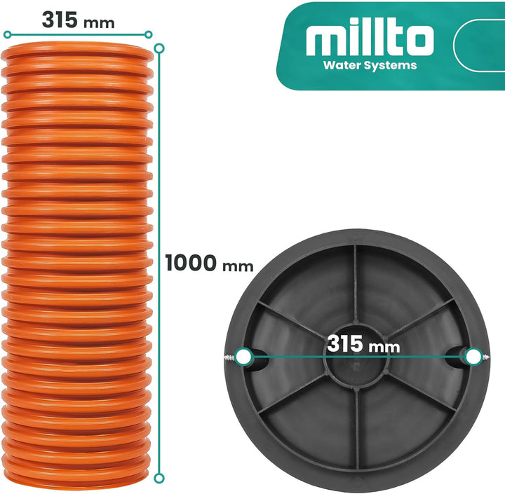 Millto™ Steigrohr mit Abdeckung Deckel 100cm 315 mm Schachtrohr Wellrohr Kanalschacht Kanalrohr Scha