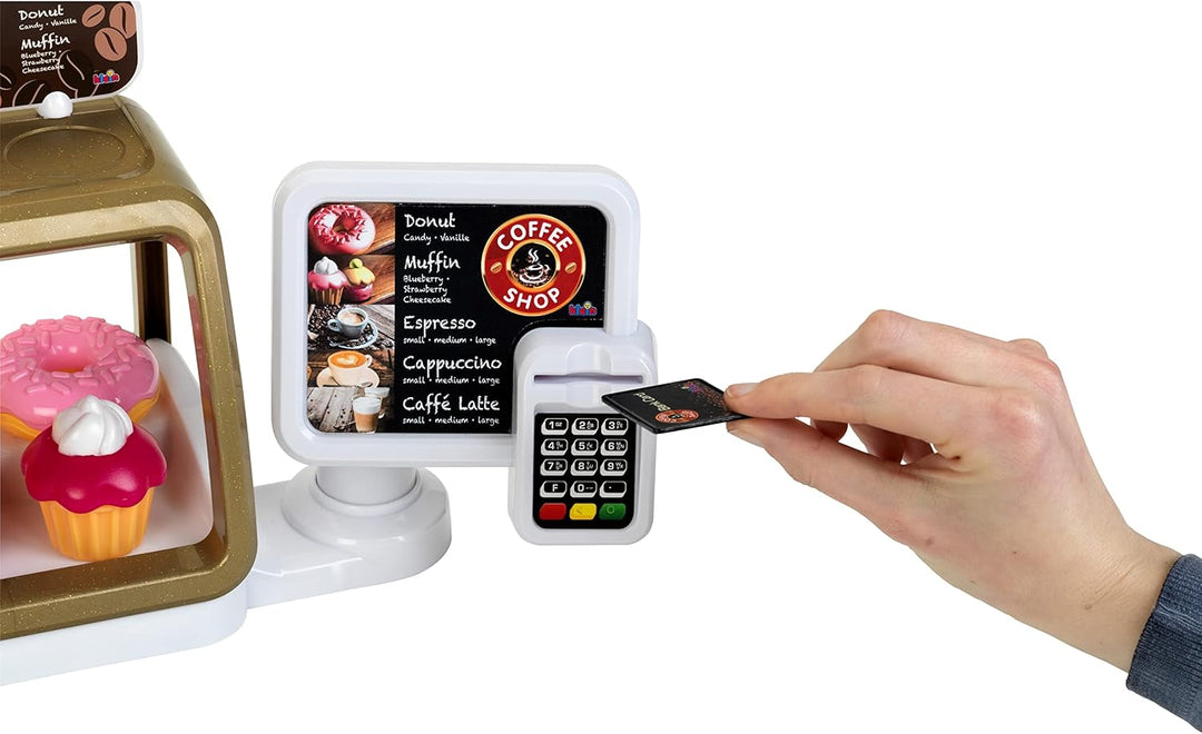 Theo Klein 9501 Coffee Shop I Espresso-Bar mit Wasserdurchlauffunktion und Touchdisplay I Inkl. Zube