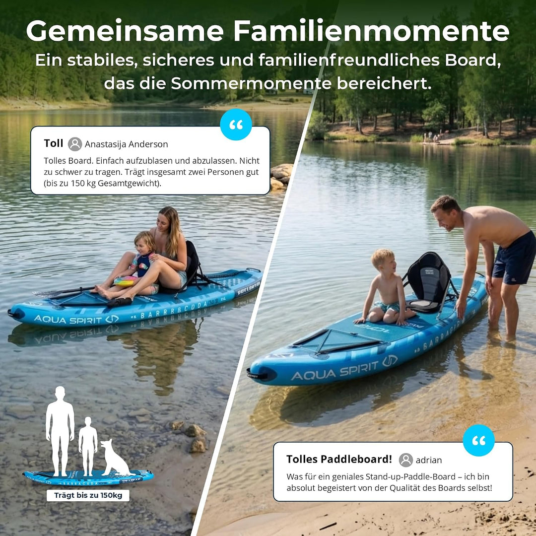 AQUA SPIRIT SUP Aufblasbare Boards für Stand-Up Paddling Paddel Board Set Mit verstellbarem Paddle,
