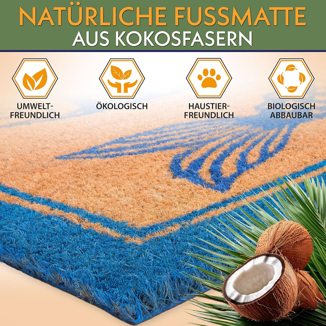 BRUBAKER Fussmatte für Aussen und Innen - Fische Blau - 45 x 75 cm Schmutzfangmatte aus 100% Kokos -