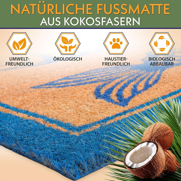 BRUBAKER Fussmatte für Aussen und Innen - Fische Blau - 45 x 75 cm Schmutzfangmatte aus 100% Kokos -