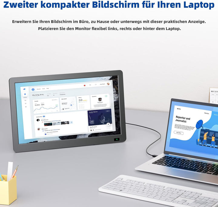 DESOBRY Tragbarer 14.3-Zoll-Fernseher mit Antenne, Kleiner tragbarer Fernseher mit DVB-T2 Tuner, Min