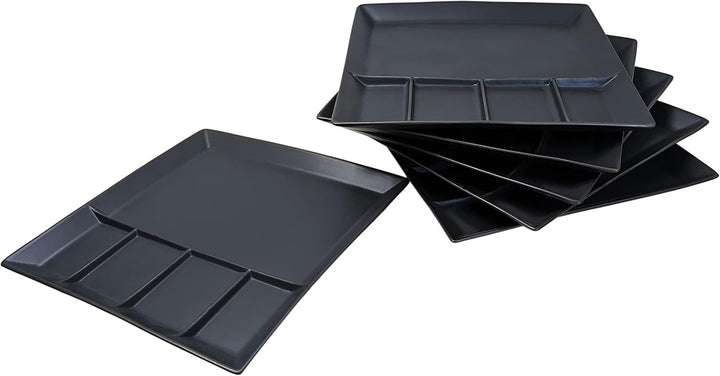 Spetebo Raclette und Fondue Teller eckig 6er Set - schwarz - Grillteller mit 5 Kammern - Menü Tapas