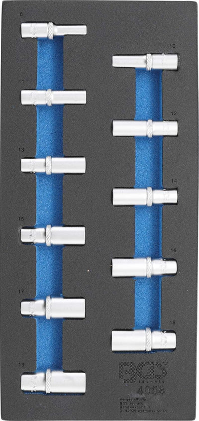 BGS 4058 | Werkstattwageneinlage 1/3: Steckschlüssel-Einsätze Sechskant | tief | 11-tlg. Satz, Satz